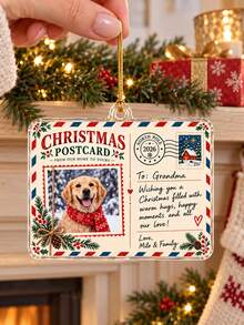 1pc Customized Pet Christmas Postcard Photo Acrylic Hanging Ornament, Personalized Text North Pole Postcard Tree Decoration, Pet Family Photo Christmas Keepsake Gift, Pet Lover Gift, Winter Holiday Gift, Christmas Gift - Multicolor - View 5