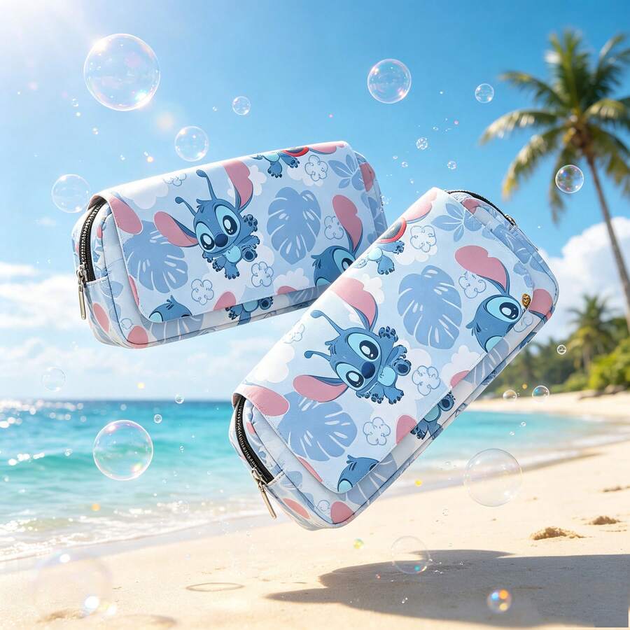 Lilo & Stitch Cute Cartoon Anime Print Large Capacity Pencil Case, Simple Portable Pencil Storage Bag, Student Desktop Stationery Organizer, Highly Attractive Holiday Gift Stationery Storage Pouch - Multicolor - View 1
