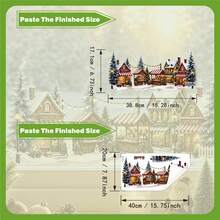 1pc Winter Christmas Wooden House Market Static Sticker, Snowy Scene Pine Tree Warm Holiday Atmosphere Glass Decal - Multicolor - View 5