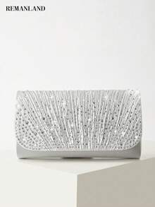 REMANLAND Luxury Silver Clutch, Dazzling Rhinestones Set Into Sculpted Pleats, Sophisticated Purse For Banquets, Gala Nights, Prom & Formal Events - Silver - View 1
