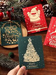 10Pcs Retro Christmas Holiday Gold Embossed Greeting Card, Flower Shop Baking Gift Card, Blessing Message Card - Multicolor - View 3