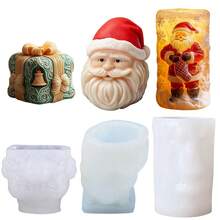 3pcs Christmas Silicone Candle Mold Set, Santa Claus Christmas Gift Box Candle Plaster Aromatherapy Ornament Silicone DIY Mold - White - View 8