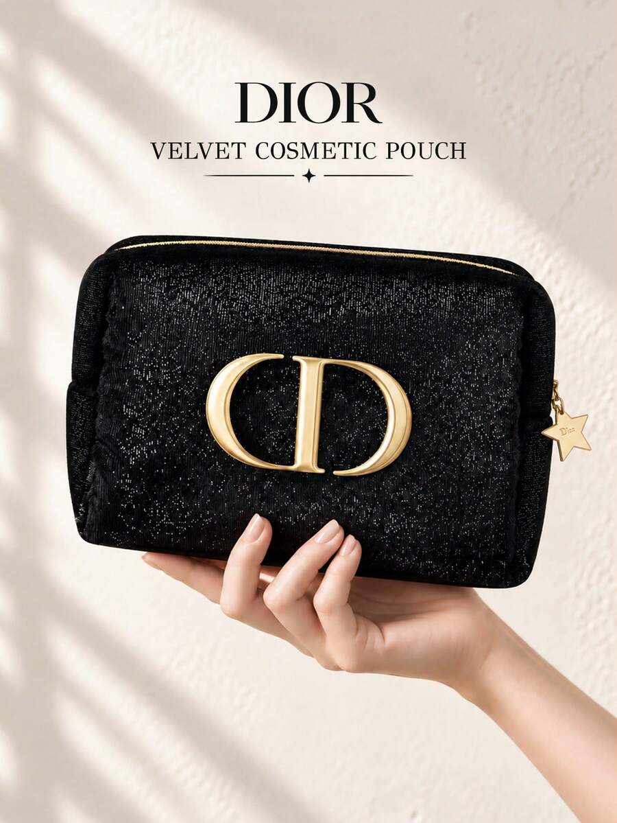 Dior 黑色透視蕾絲網格化妝收納包,透明拉鍊化妝包,便攜旅行盥洗用品收納袋,適用化妝品與美容必需品 - 黑色 - 查看 1
