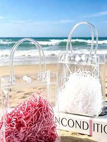 20pcs/10pcs/5pcs Large Transparent Gift Bags, Gift Giving, Wedding Birthday, Transparent Tote Bags, With Handles, Thickened Reusable Transparent PVC Gift Bags - Transparent - View 4