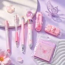 New Dream Butterfly Stationery Set - 7pcs [Random Color For Each Item, 1pc Randomly Assigned] - Multi-Functional Learning Stationery Set, Suitable As Student, Classroom, Reward Or Prize Gift, Essential For Back To School/Back To School Season/Halloween/Christmas, Random Packaging Bag, Color Variation In Photos Is Normal - Multicolor - View 3