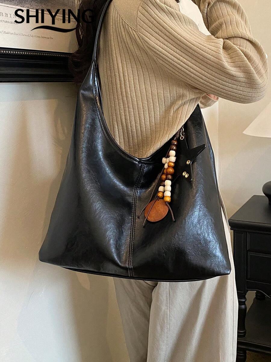 1pc Solid Color PU Leather New Women's Backpack, Shoulder Bag, Fashionable Versatile Crescent Bag, Magnetic Closure, Suitable For Commuting, Shopping, Dating,