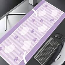 1pc Purple Cute Cat Paw Print Soft Striped Extra Large Extended Gaming Mouse Pad, Non-Slip Rubber Base, Stitched Soft Fabric Surface, Oversized Desk Mat, Suitable For Office, Home, Gaming, Study, Perfect Gift For Friends, Teenagers, Gamers - View 2
