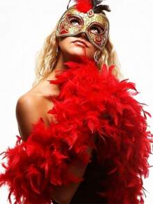 Feather Trim, Fluffy Natural Turkey Feather Scarf, Halloween Party, Wedding Costume, Stage Performance, Birthday Photo Decoration Clothing Accessory - Red - View 1