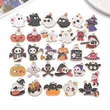 30pcs Assorted Halloween Enamel Charms Spooky Themed Coffin Skeleton Candy Bat Charms For DIY Handmade Jewelry Making Earring Keychain Crafts - Multicolor - View 9