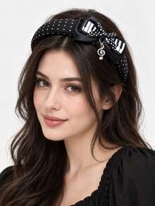 1pc Punk Polka Dot Musical Note Headband, Gothic Style Headband, Y2K Headband, Fashion Versatile Accessory, Home Makeup Halloween Hair Accessory - Black - View 5