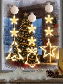 1pc Christmas Window Light Decoration, Battery Operated Hanging Warm White Glowing Tree Bell Star Shaped LED Suction Cup Light, Suitable For Christmas Tree, Fireplace, Indoor And Outdoor Decoration - Warm Color - View 5