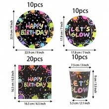 10/20/40pcs Neon Spray Paint Glow Party Tableware Set, Let's Glow Happy Birthday Blacklight Disposable 7-Inch And 9-Inch Paper Plates, Cups And Napkins, Blacklight Friendly Rainbow Ink Splatter Tableware, Suitable For Teenagers Glow Birthday Supplies - Multicolor - View 16