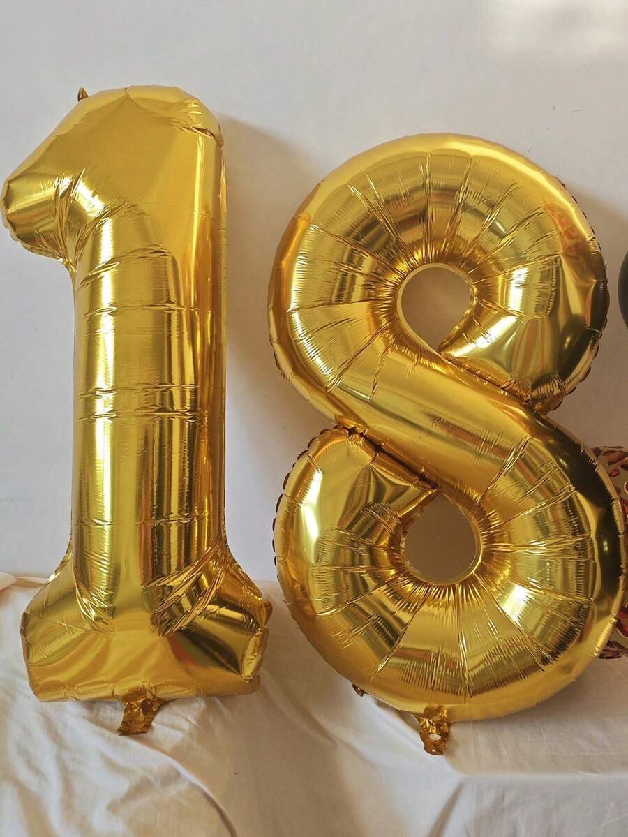 1/2pcs 40 Inch Large Gold Number Foil Balloons, Perfect For 18th Birthday Party, 20th Birthday Party, 21st Birthday Party, 25th Birthday Party, 30-50th Birthday Party Decoration, Room Decor