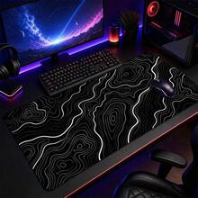 Black White Topographic Contour Line Extended Mouse Pad, Abstract Minimal Large Desk Pad For Keyboard And Mouse, Non-Slip Style Computer Mat For Office Home Gaming Desk Decor Gift - View 2