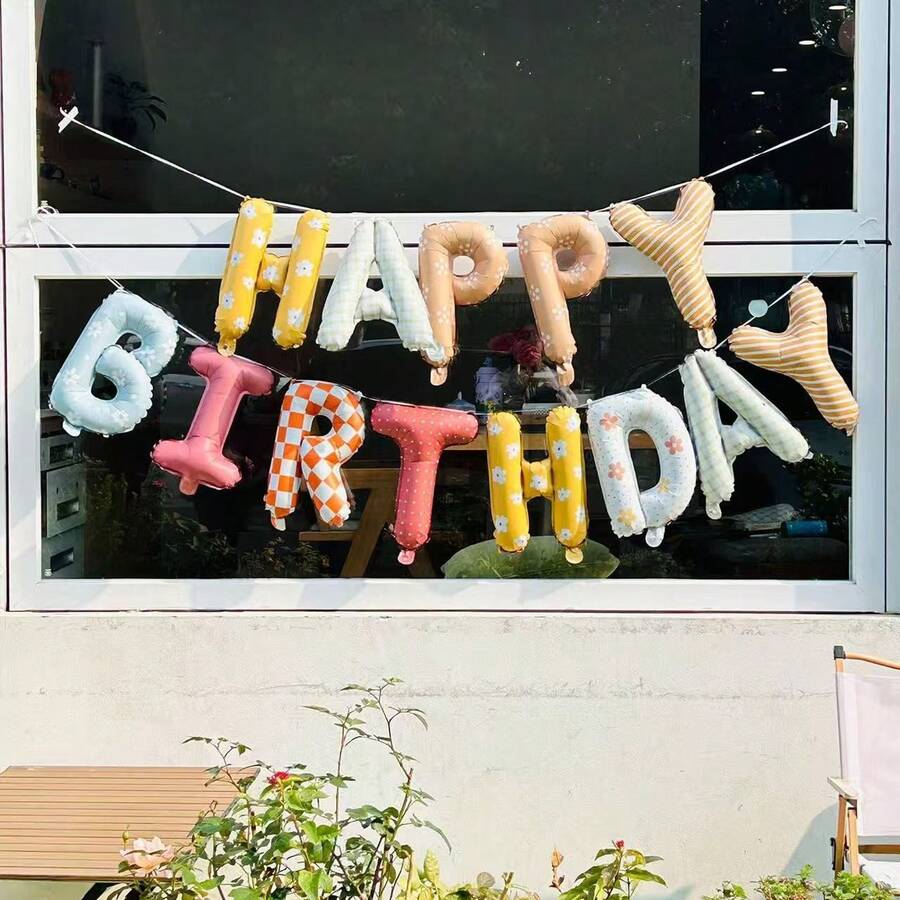 13pcs/Set Happy Birthday Balloon Set, Fabric Happy Birthday Letter Set, Suitable For 1st Birthday, Birthday Scene Decoration, Birthday Party, Photo Props, Baby Shower, Indoor And Outdoor Decoration - Multicolor - View 1