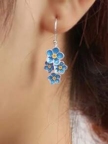 1 Pair Fashionable Earrings For Women, Wedding, Engagement, Party, Jewelry, Valentine's Day Gift - Silver + Blue - View 3