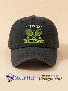 1pc Saudi Arabia Pattern Printed Vintage Washed Men's Baseball Cap With 'IT'S RACKET SCIENCE' Tennis Lettering, Lightweight Comfortable Adjustable Multi-Functional Baseball Cap, Unisex Trucker Hat Suitable For Daily Outings, Outfit, Holiday Parties And More - A - View 13