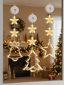1pc Christmas Window Light Decoration, Battery Operated Hanging Warm White Glowing Tree Bell Star Shaped LED Suction Cup Light, Suitable For Christmas Tree, Fireplace, Indoor And Outdoor Decoration - Warm Color - View 2