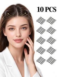 10pcs Black Wavy Hair Clips, Women's Mini Hair Pins For Fixing Loose Hair, Bangs And Side Hair Styling, Back Of Head Updo Styling Tool, Simple Versatile Daily Commute Hair Accessories - Multicolor - View 1