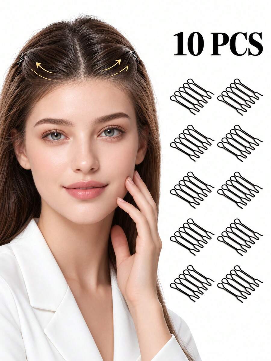 10pcs Black Wavy Hair Clips, Women's Mini Hair Pins For Fixing Loose Hair, Bangs And Side Hair Styling, Back Of Head Updo Styling Tool, Simple Versatile Daily Commute Hair Accessories - Multicolor - View 1