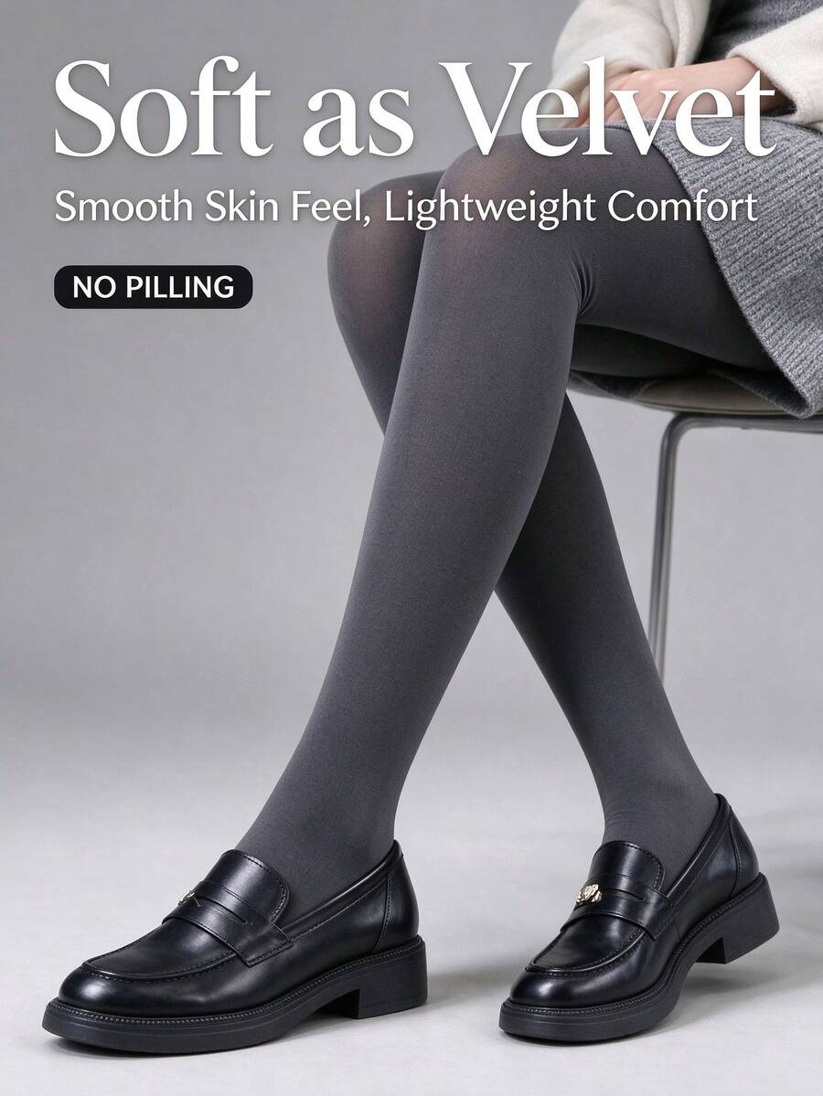 Slimming Solid Color Women's Velvet Tights, High Elasticity, Anti-Snagging, Anti-Pilling, Suitable For Daily Office Commute Wear - Multicolor - View 1