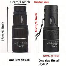 16x52 High Definition Portable Monocular Telescope, Long Distance High Definition Focus Compact Prism Monocular, Ultra-High Magnification Single Optical Telescope, Suitable For Hiking, Camping, Fishing, Bird Watching, Hunting, Sports, Games, Sightseeing, Concerts, Gifts - Black - View 2