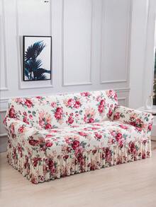 1pc Milk Silk Fabric Floral Printed Non-Slip Stretchy Sofa Cover, Colorful Skirt Design For Single/Double/Three/Four Seater Sofa, Pet Friendly, Suitable For Spring, Summer, Autumn, Winter - Multicolor - View 2