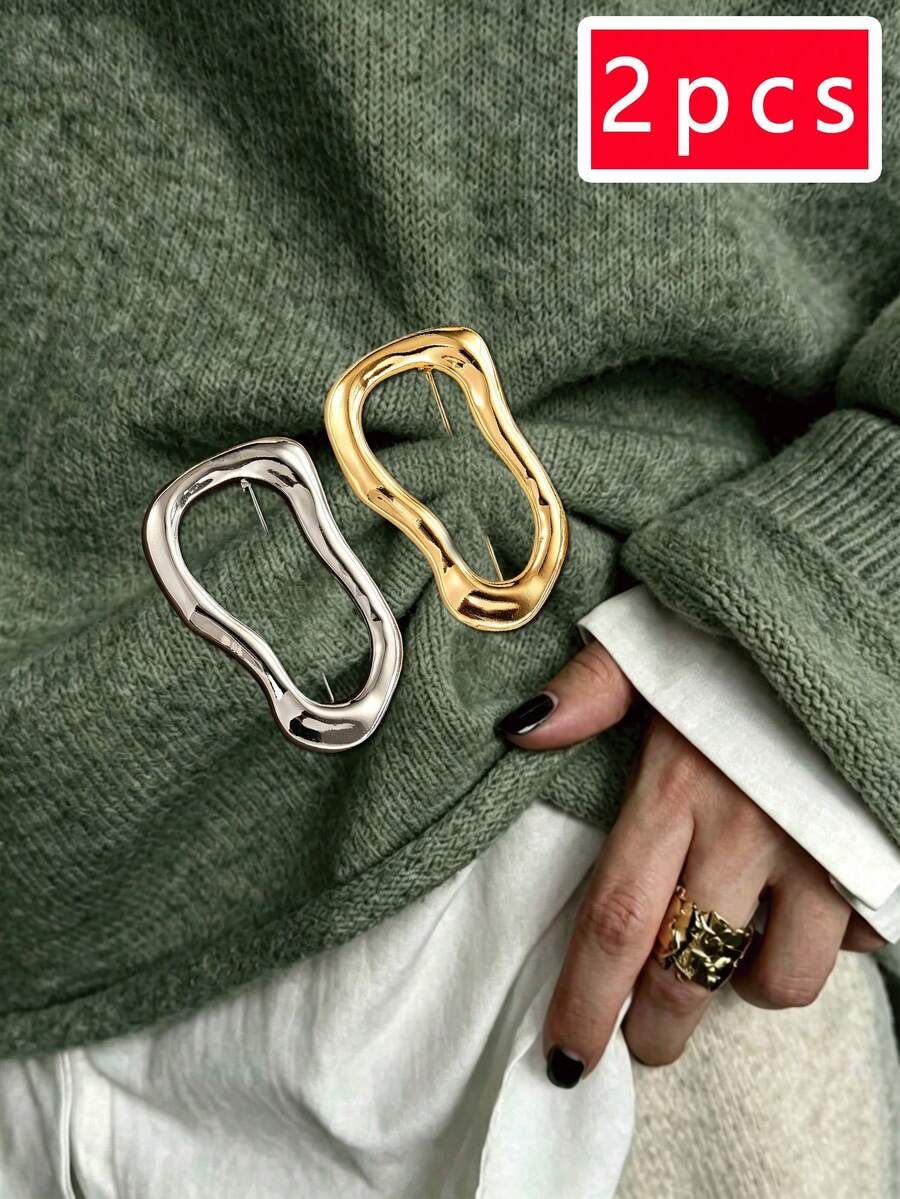 2件組女款拋光亮面不對稱水滴形金屬胸針，極簡奢華服飾角落固定飾品，酷感風格珠寶，適用於西裝、大衣、日常通勤、派對、宴會、度假穿搭