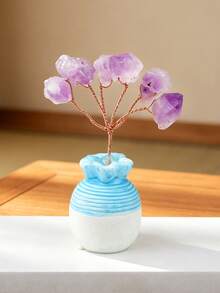 Mini Amethyst Crystal Money Tree Vase, Handmade Copper Wire Wrapped Crystal Tree Desktop Decor - Small Vase - View 6