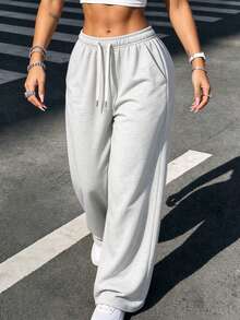 1pc Women's Spring/Autumn Soft Comfortable Breathable Jogger Pants For Outdoor Fitness Sports, Wide Leg Leggings - Light Grey - View 1