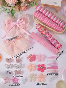 839pcs Pink Sweet Cute Plaid Bow Academy Style Rhinestone Flower Mixed Hair Accessories, Suitable For Women And Girls. Flower Hair Clips, Mini Claw Clips, Star Hair Pins, Multiple High Elasticity Basic Hair Bands. Accessories For Daily, Party, And Travel Use. - Multicolor - View 5