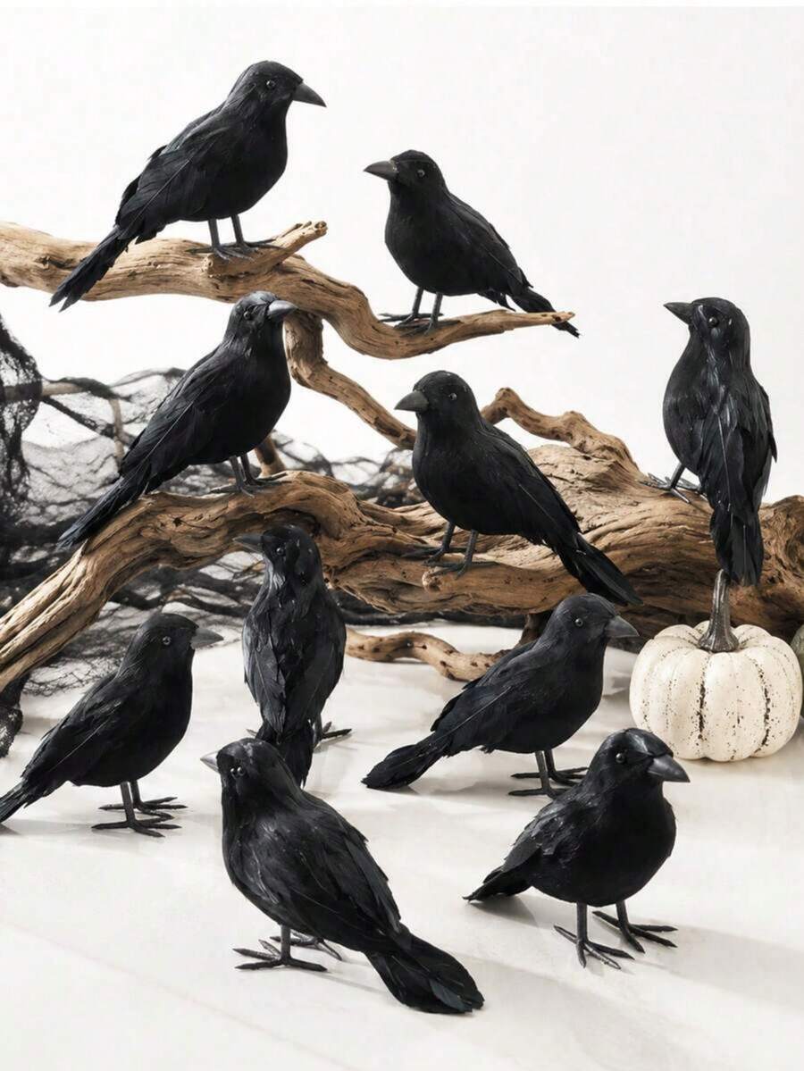 Halloween Black Crow Decor: 5ft Realistic Feathered Crow Statue ...