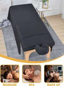 3 Pieces Linen Massage Bed Set - (Massage Bed Sheet, Bed Cover, Pillowcase) 3 Pieces Set, Solid Color Massage Bed Sheet Set, Massage Bed Sheet Set, Suitable For Beauty Salon, Spa And Hair Salon Use. - Multicolor - View 4