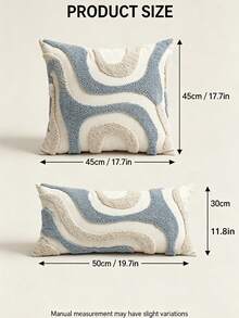 1pc Blue & White Asymmetrical Color Block Pillow Case, Flocked & Tufted Craft, Abstract Wave Texture Bohemian Cushion Cover, Decorative Pillowcase For Daily Room Bed Decor, Suitable For Sofa, Bedroom, Living Room Home Decoration, Pillow Insert Not Included - Multicolor - View 3