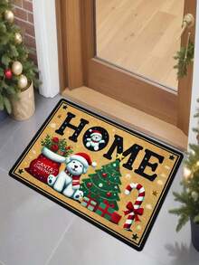1pc Christmas Holiday Decorative Rug, Christmas Gift Rug With Puppy Print Design, Suitable For Door, Living Room, Bedroom, Kitchen And Laundry Room, Machine Washable, Home Decor Rug, Crystal Velvet Material, Printed Rug, Home Decor - A - View 3