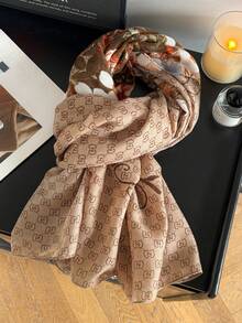 1pc New Autumn/Winter Women's Vintage Patchwork Floral & Letter Print Oversized Scarf, Soft Knitted Long Shawl, Multi-Functional Fashion Daily Accessory - Multicolor - View 8