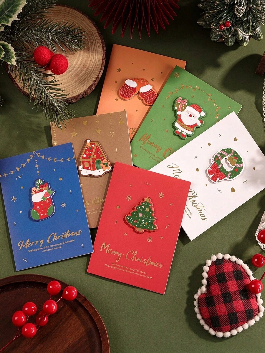 8/5/1pc Christmas Theme Greeting Cards, 3D Creative Small Cards, Suitable For Flower Shop, Bakery, Gift For Classmates - Multiple Styles - View 1