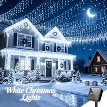 Dreamlike Solar Cascading Drop Icicle Lights, 3 Tone Options Warm White, White, Rainbow, Twinkling LED Strings, Waterproof For Patio Eaves & Backyard Wedding Decor - Ice Strip Light - View 4