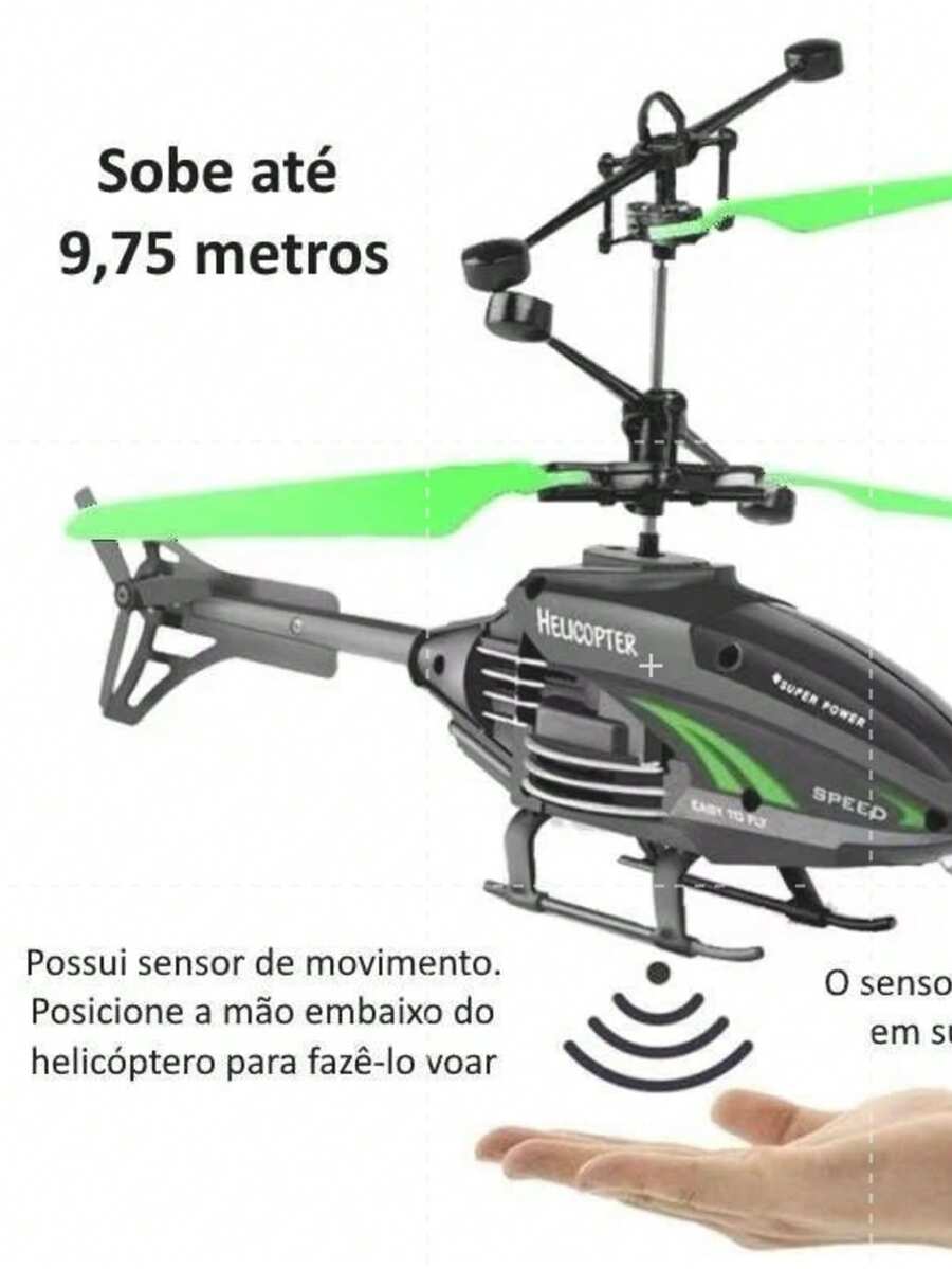 Helicóptero Voador Controle Remoto Sensor Recarregável Cores - Multicolorido - Visão 1