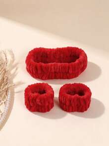 3pcs Headband Set Fuzzy Headband + Waterproof Wristband, Sweat-Absorbent And Breathable, Suitable For Daily Use And Bathing - Multicolor - View 4