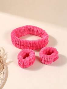 3pcs Headband Set Fuzzy Headband + Waterproof Wristband, Sweat-Absorbent And Breathable, Suitable For Daily Use And Bathing - Multicolor - View 12