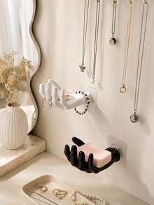 1pc Palm Shaped Wall Mount Jewelry Holder, Creative Palm Wall Hanging Soap Dish, Suitable For Bathroom, Bedroom, Vanity. Home Essential Item. Can Be Used As A Jewelry Rack To Hold Necklaces And Other Items, Space-Saving Practical Home, Bathroom Storage Rack, Bathroom Accessories, Bathroom Decor, Jewelry Storage Box, Home Decor, Room Decor - Multicolor - View 2