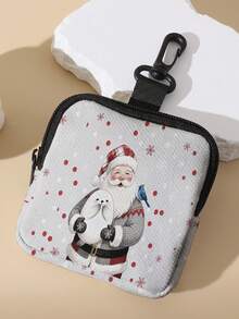 1pc Christmas, Santa Claus Print Children's Mini Coin Purse, Zipper Closure Small Pouch With Swivel Hook For Earphones,Coins,Key.Can Hang On Backpack - Multicolor - View 4