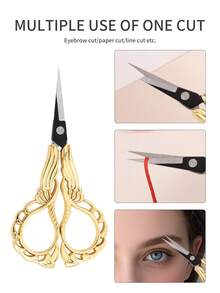 1pc Professional High-End Stainless Steel Gold Precision Scissors Multi-Function Vintage Beauty Scissors Exquisite Embroidered Scissors Suitable For Facial Hair Eyebrows Eyelashes Beard Nose Professional Beauty Scissors Suitable For Home Travel And Outdoor Use - Gold - View 2