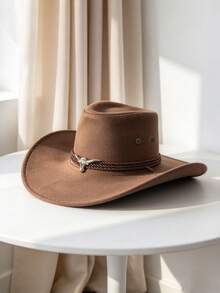 1pc Unisex Western Cowboy Hat, Sun Protection Jazz Hat, British Summer Sun Hat, Suitable For Outdoor Activities, Horse Riding, Parties, Photography - Silver Bull Three-rope Cowboy Hat - View 3