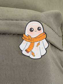 1pc Cute Autumn Ghost Enamel Pin, Small Ghost And Maple Leaf Badge, Fashion Accessory For Clothes And Backpacks, Halloween Gift For Friends - Multicolor - View 7