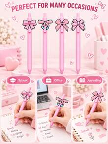 4pcs/Pack Pink Bow Clickable Neutral Ink Pens, Cute Girly Student Stationery, Smooth Writing Office & Study Pen Set - Sets - View 6