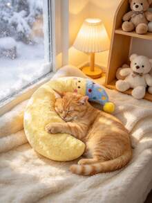 Crescent Moon Pet Pillow, Soft Plush U-Shaped Neck Support Sleeping Cushion For Cats Small Dogs, All-Season Universal For Cats, Rabbits & Small Pets - Multicolor - View 4