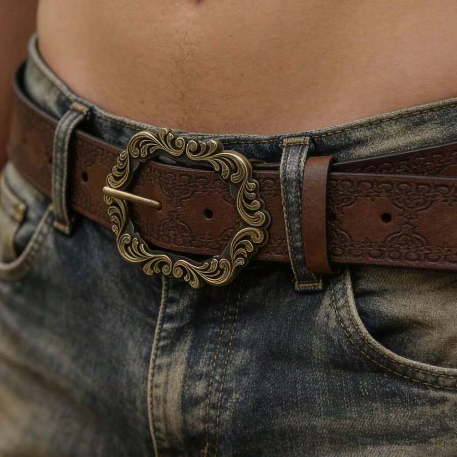 1pc Women's Halloween Embossed Western Vintage Print Belt, Suitable For Jeans, Dresses, Summer, Autumn, Campus, Halloween - Belt - View 1