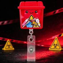TONAVIETO 1pc Medical Waste Bin Rocking Fun Badge Reel Acrylic Retractable Badge Holder Clip With Swivel Alligator Clip For Nurse,Doctor,Nursing Student,Teacher,Work Office - Red Rocking Fun - View 1